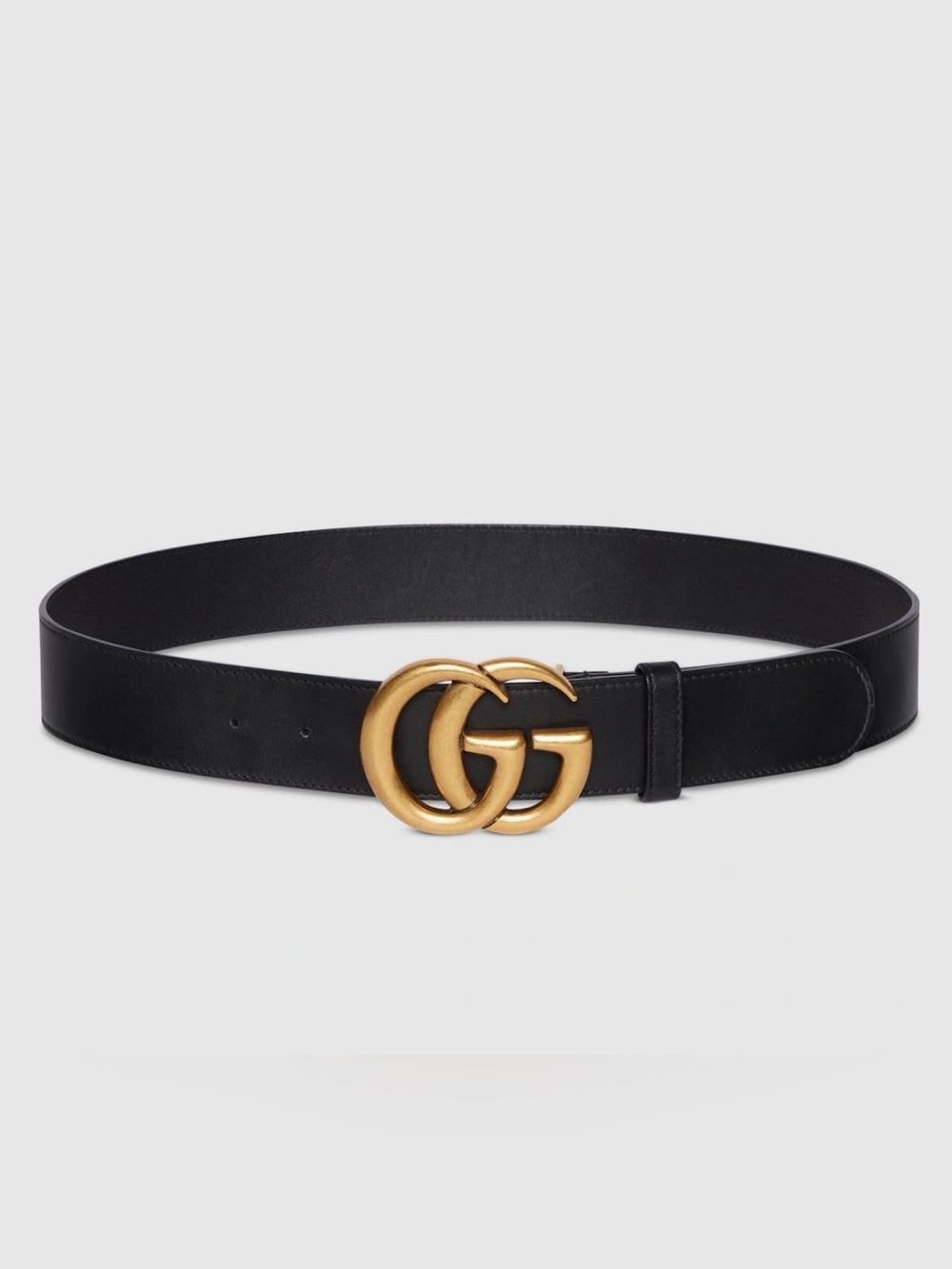 Gucci Black Leather Belt with Antiqued Gold Double G Buckle